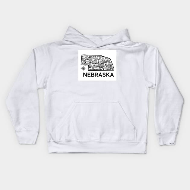 Nebraska Map Kids Hoodie by fiberandgloss